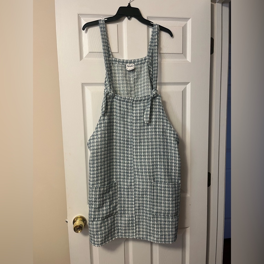 Arula Tweed Skirtall Plus Size Stylish Blue Checkered Pinafore Dress Size 3X - Picture 2 of 6